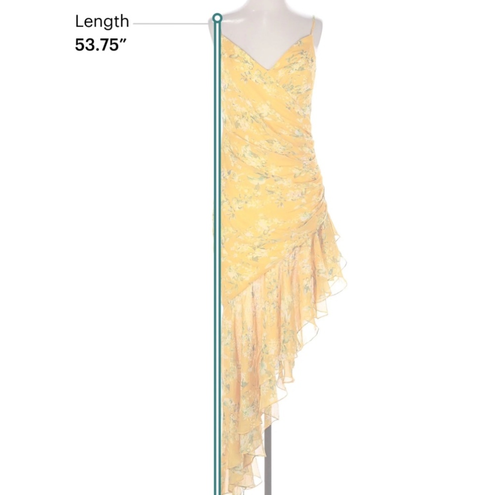 Size 6 Ieena for Mac Duggal Yellow Floral High Low Dress NWOT - Picture 3 of 4